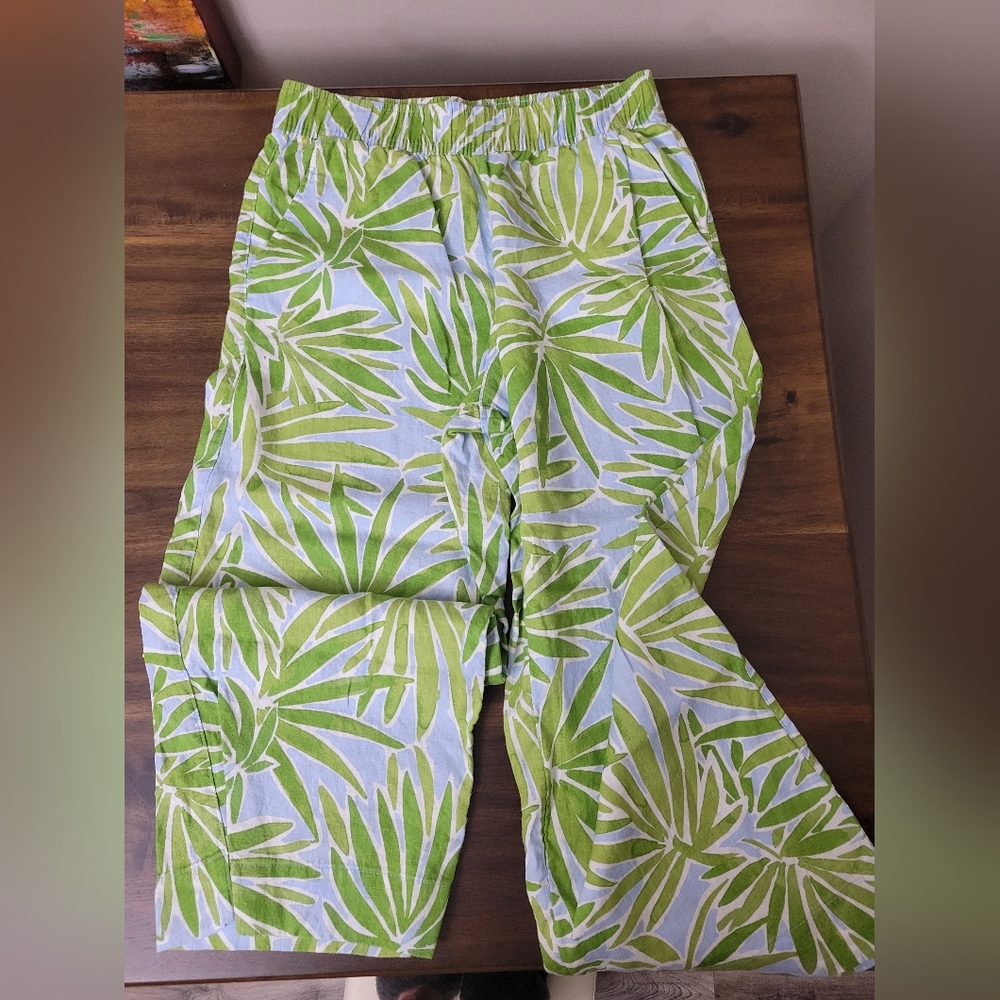 Sigrid Olsen Linen Palm Leaf Print Wide Leg Palazzo Pants. Never Worn - Picture 6 of 7